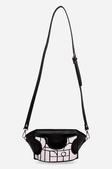 Buy Econock Studio Black Geometric Design Leather Wristlet Buy_Econock Studio_Black Geometric Design Leather Wristlet