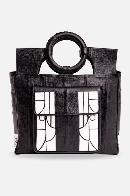 Econock Studio Black Geometric Pattern Tote Bag Online at Aza Fashions Econock Studio_Black Geometric Pattern Tote Bag _Online_at_Aza_Fashions