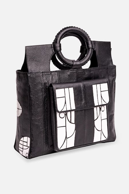 Shop Econock Studio Black Geometric Pattern Tote Bag Online at Aza Fashions Shop_Econock Studio_Black Geometric Pattern Tote Bag _Online_at_Aza_Fashions