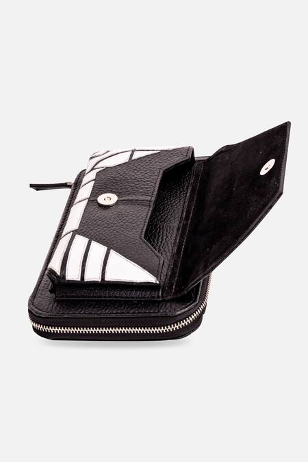 Econock Studio Black Embroidery Geometric Design Leather Wallet Online at Aza Fashions Econock Studio_Black Embroidery Geometric Design Leather Wallet _Online_at_Aza_Fashions