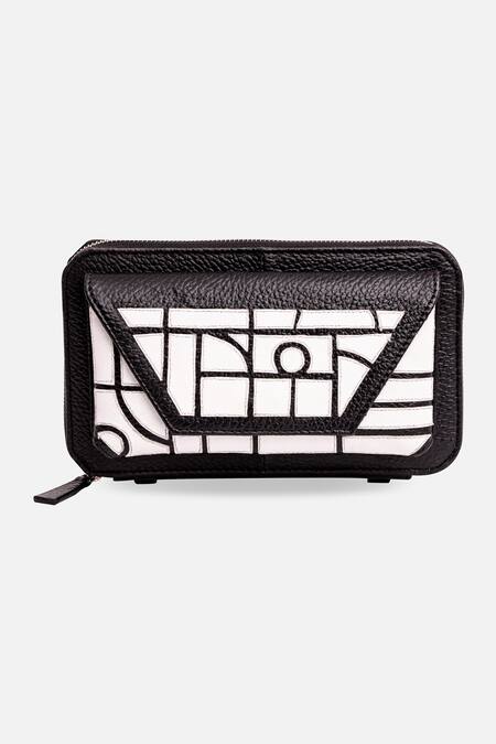 Econock Studio Black Embroidery Geometric Design Leather Wallet at Aza Fashions Econock Studio_Black Embroidery Geometric Design Leather Wallet _at_Aza_Fashions