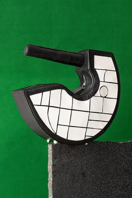 Shop Econock Studio Black Geometric Design Leather Clutch at Aza Fashions Shop_Econock Studio_Black Geometric Design Leather Clutch _at_Aza_Fashions