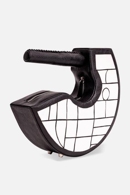 Econock Studio Black Geometric Design Leather Clutch Online at Aza Fashions Econock Studio_Black Geometric Design Leather Clutch _Online_at_Aza_Fashions