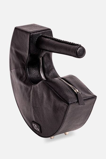 Shop Econock Studio Black Geometric Design Leather Clutch Online at Aza Fashions Shop_Econock Studio_Black Geometric Design Leather Clutch _Online_at_Aza_Fashions