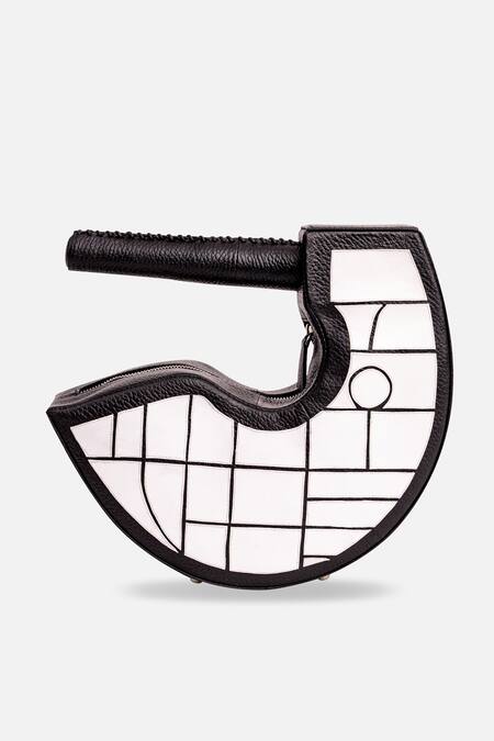 Shop Econock Studio Black Geometric Design Leather Clutch Shop_Econock Studio_Black Geometric Design Leather Clutch