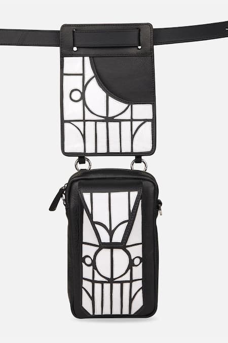 Shop Econock Studio Black Cut Work Geometric Leather Wallet Bag Set at Aza Fashions Shop_Econock Studio_Black Cut Work Geometric Leather Wallet Bag Set _at_Aza_Fashions
