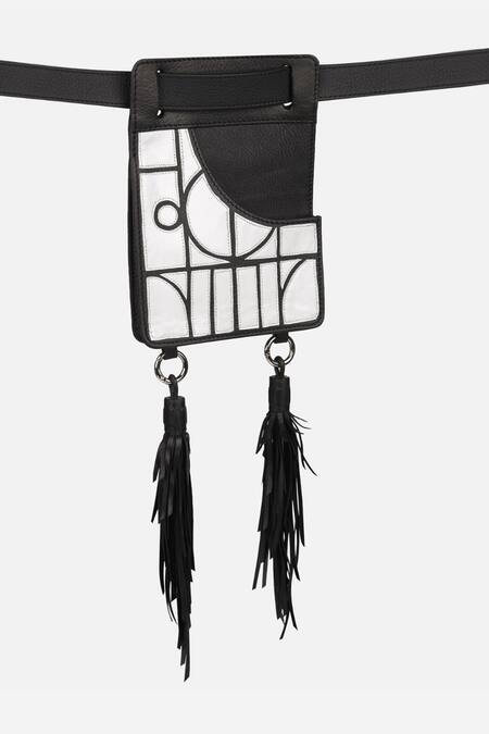 Shop Econock Studio Black Cut Work Geometric Leather Wallet Bag Set Online at Aza Fashions Shop_Econock Studio_Black Cut Work Geometric Leather Wallet Bag Set _Online_at_Aza_Fashions