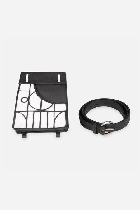 Econock Studio Black Cut Work Geometric Leather Wallet Bag Set at Aza Fashions Econock Studio_Black Cut Work Geometric Leather Wallet Bag Set _at_Aza_Fashions