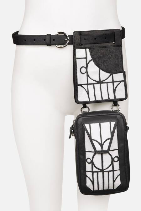 Buy Econock Studio Black Cut Work Geometric Leather Wallet Bag Set Buy_Econock Studio_Black Cut Work Geometric Leather Wallet Bag Set