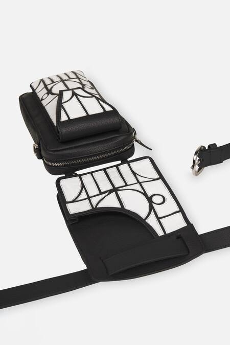 Shop Econock Studio Black Cut Work Geometric Leather Wallet Bag Set Shop_Econock Studio_Black Cut Work Geometric Leather Wallet Bag Set