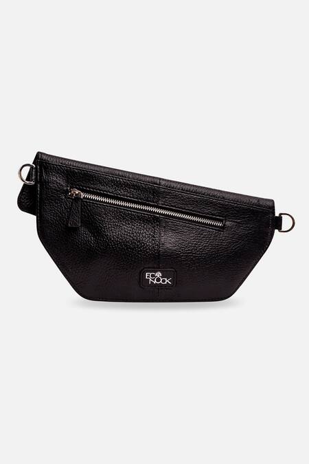 Buy_Econock Studio_Black Geometric Design Leather Fanny Pack _Online_at_Aza_Fashions