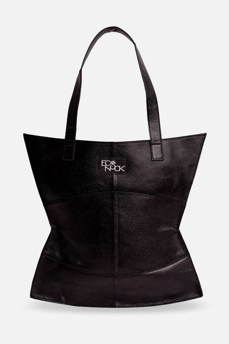 Shop Econock Studio Black Geometric Design Leather Tote Bag Online at Aza Fashions Shop_Econock Studio_Black Geometric Design Leather Tote Bag _Online_at_Aza_Fashions