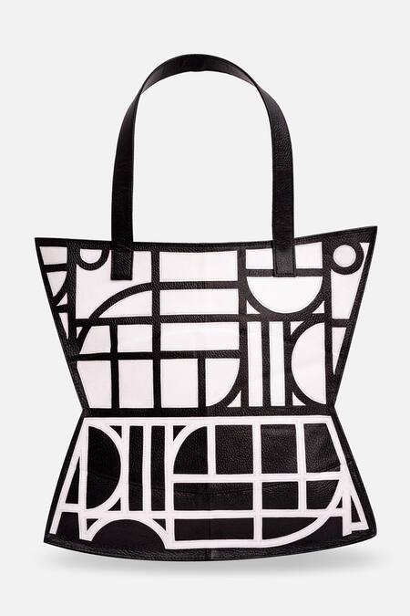 Buy Econock Studio Black Geometric Design Leather Tote Bag Buy_Econock Studio_Black Geometric Design Leather Tote Bag