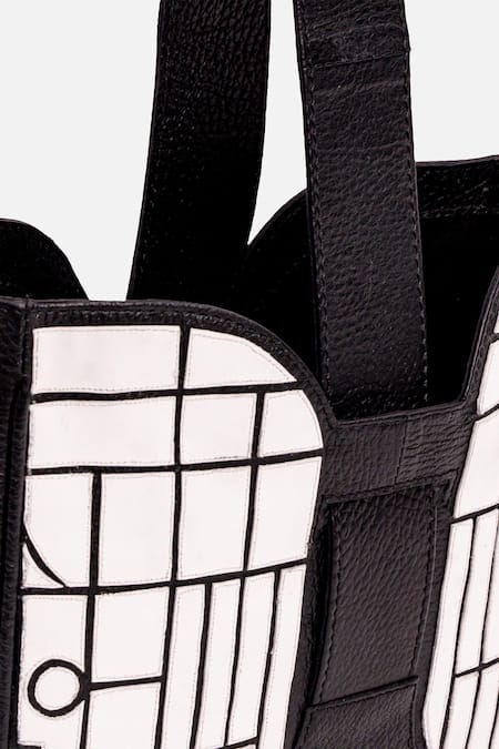 Shop Econock Studio Black Geometric Design Leather Handbag Online at Aza Fashions Shop_Econock Studio_Black Geometric Design Leather Handbag _Online_at_Aza_Fashions