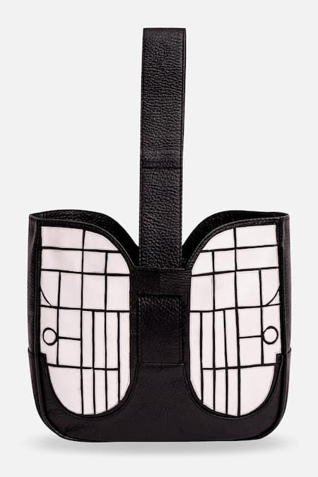 Econock Studio Black Geometric Design Leather Handbag at Aza Fashions Econock Studio_Black Geometric Design Leather Handbag _at_Aza_Fashions