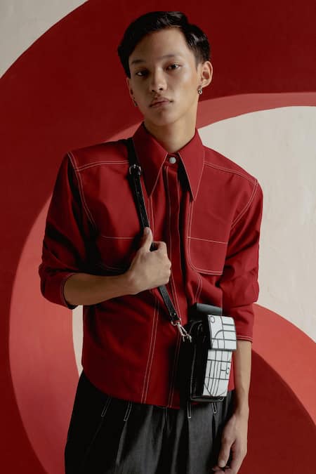 Econock Studio Black Geometric Design Leather Phone Bag