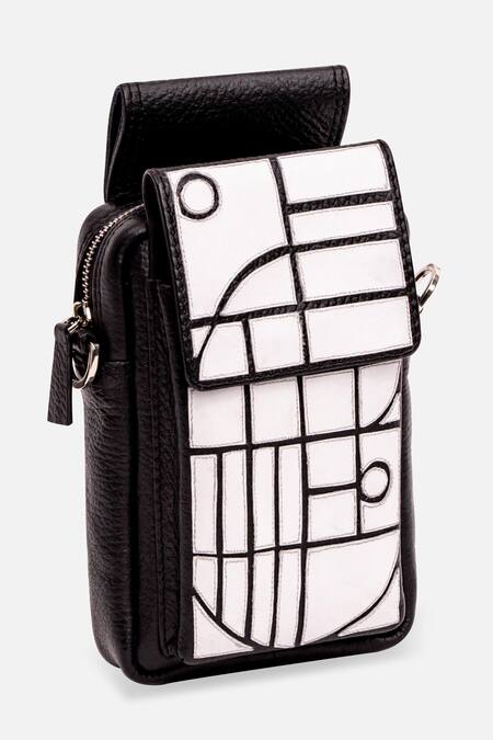 Econock Studio Black Geometric Design Leather Phone Bag Online at Aza Fashions Econock Studio_Black Geometric Design Leather Phone Bag _Online_at_Aza_Fashions