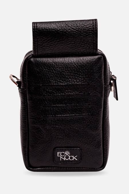 Shop Econock Studio Black Geometric Design Leather Phone Bag Online at Aza Fashions Shop_Econock Studio_Black Geometric Design Leather Phone Bag _Online_at_Aza_Fashions