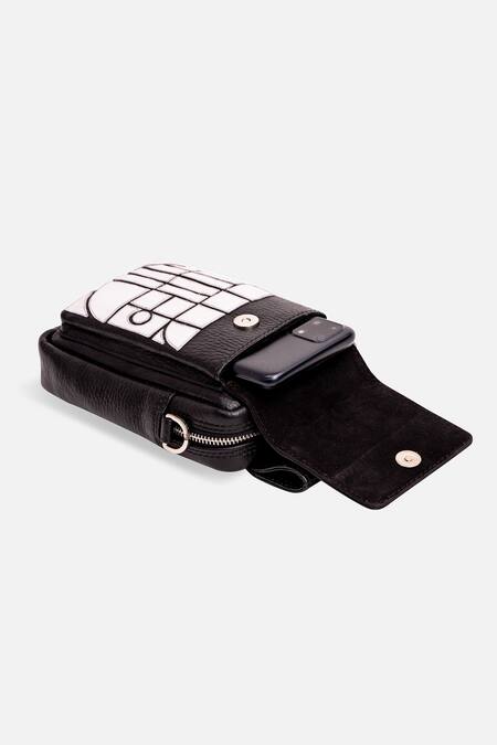 Econock Studio Black Geometric Design Leather Phone Bag at Aza Fashions Econock Studio_Black Geometric Design Leather Phone Bag _at_Aza_Fashions
