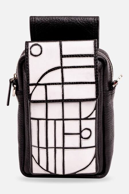 Buy Econock Studio Black Geometric Design Leather Phone Bag Buy_Econock Studio_Black Geometric Design Leather Phone Bag