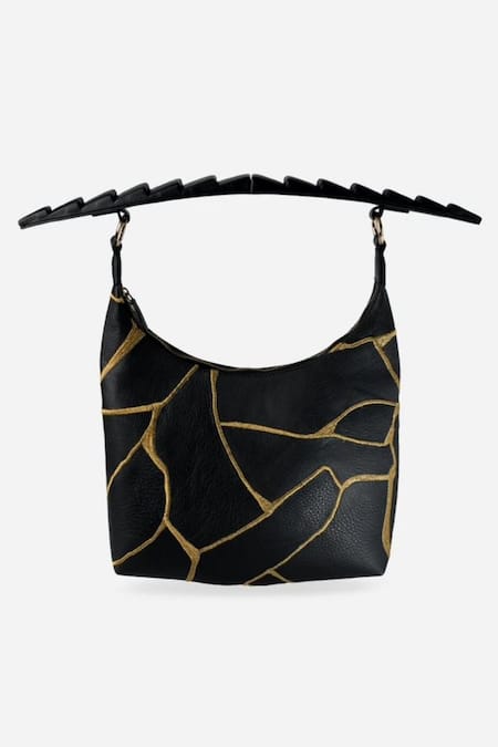 Shop Econock Studio Black Embroidery Kintsugi Handbag at Aza Fashions Shop_Econock Studio_Black Embroidery Kintsugi Handbag _at_Aza_Fashions