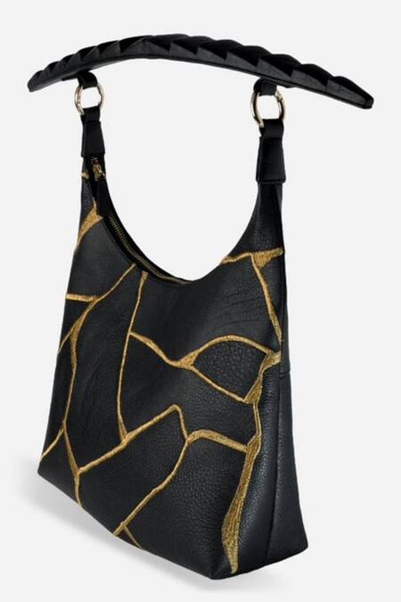 Shop Econock Studio Black Embroidery Kintsugi Handbag Online at Aza Fashions Shop_Econock Studio_Black Embroidery Kintsugi Handbag _Online_at_Aza_Fashions