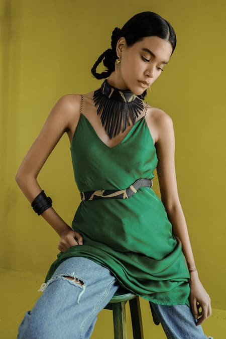 Shop Econock Studio Black Embroidery Kintsugi Leather Belt at Aza Fashions Shop_Econock Studio_Black Embroidery Kintsugi Leather Belt _at_Aza_Fashions