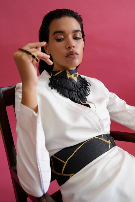 Econock Studio_Black Embroidery Kintsugi Inspired Belt _Online_at_Aza_Fashions