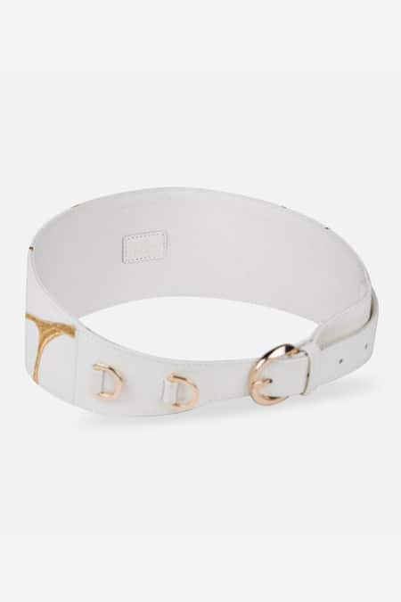Econock Studio Ivory Kintsugi Embroidered Leather Belt 