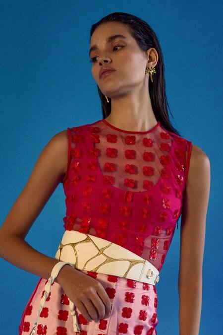 Econock Studio_Ivory Embroidery Kintsugi Leather Belt _Online_at_Aza_Fashions