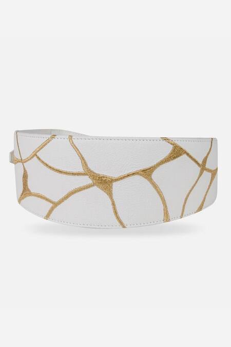 Buy_Econock Studio_Ivory Embroidery Kintsugi Leather Belt _Online_at_Aza_Fashions