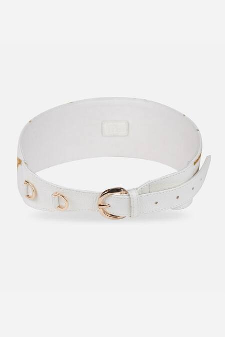 Shop_Econock Studio_Ivory Embroidery Kintsugi Leather Belt _Online_at_Aza_Fashions