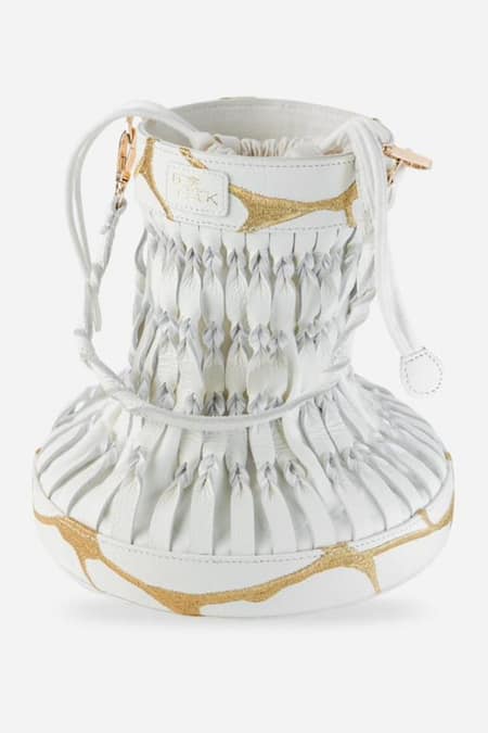 Econock Studio Ivory Kintsugi Embroidered Bucket Bag 