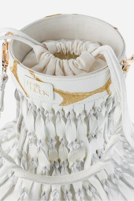 Econock Studio_Ivory Embroidery Kintsugi Bucket Bag _Online_at_Aza_Fashions