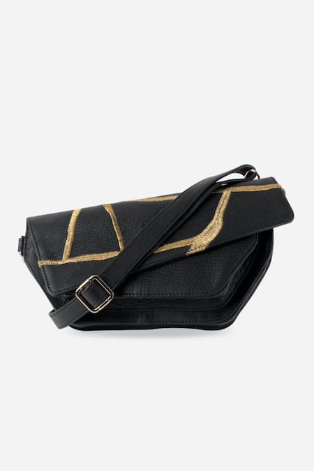 Econock Studio_Black Embroidery Kintsugi Crossbody Bag _at_Aza_Fashions