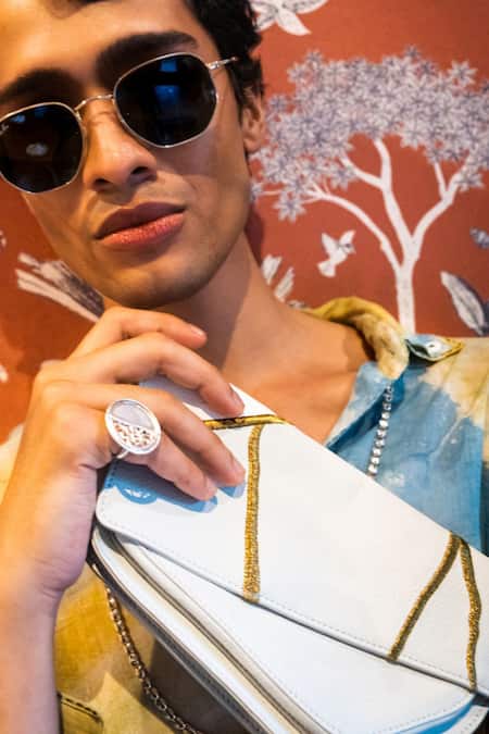 Econock Studio_Ivory Embroidery Kintsugi Crossbody Bag _Online_at_Aza_Fashions