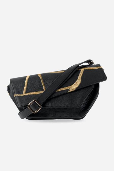 Econock Studio_Black Embroidery Kintsugi Crossbody Bag _Online_at_Aza_Fashions