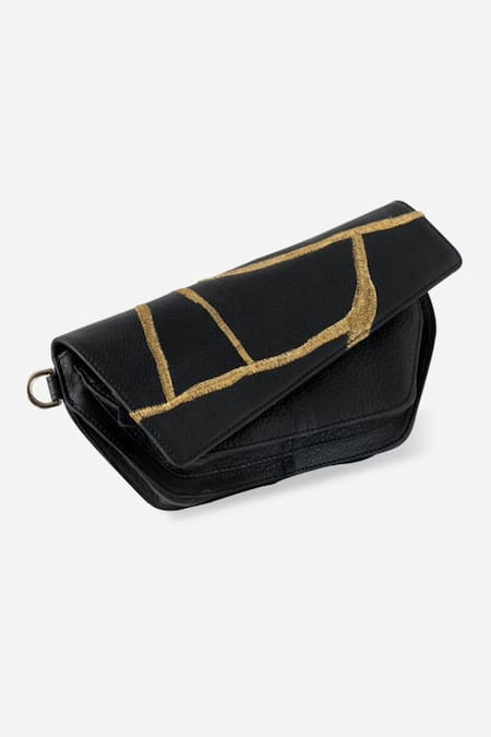 Shop_Econock Studio_Black Embroidery Kintsugi Crossbody Bag _Online_at_Aza_Fashions