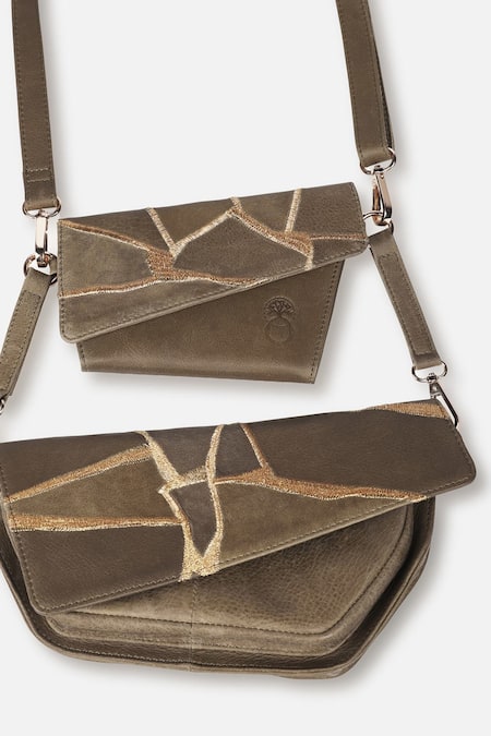 Econock Studio Olive Brown Embroidered Cross-Body Bag Set 