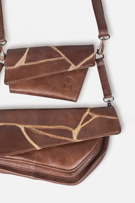 Econock Studio Brown Embroidered Cross-Body Bag Set 
