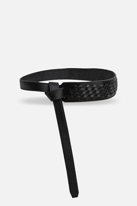 Shop_Econock Studio_Black Woven Leather Wrap Around Belt _at_Aza_Fashions