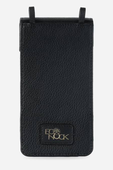 Buy_Econock Studio_Black Embroidery Leather Mobile Pouch _Online_at_Aza_Fashions