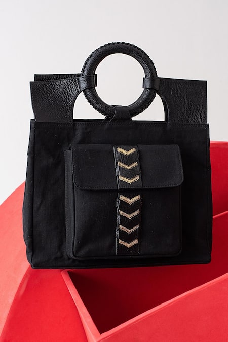 Econock Studio Black Leather Patchwork Mini Tote Bag 