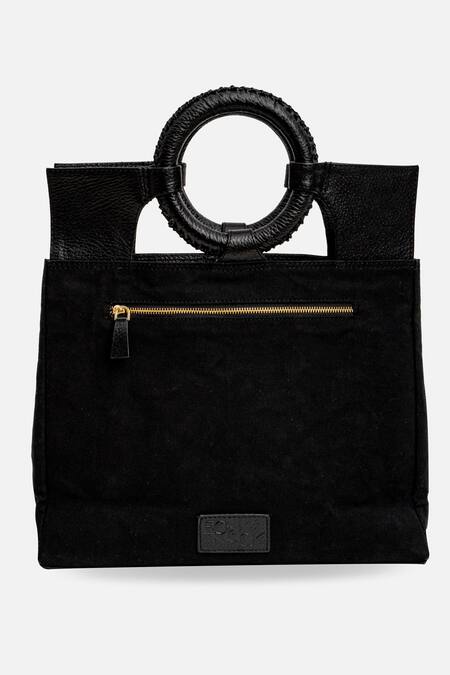 Econock Studio_Black Patchwork Leather Mini Tote Bag _at_Aza_Fashions