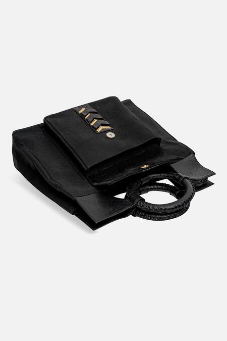 Buy_Econock Studio_Black Patchwork Leather Mini Tote Bag 