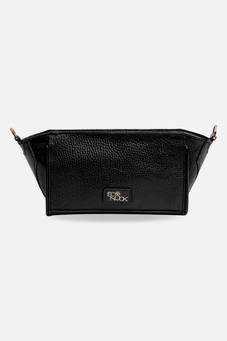 Shop_Econock Studio_Black Embroidery Leather Wristlet Bag _Online_at_Aza_Fashions