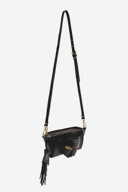 Econock Studio_Black Embroidery Leather Wristlet Bag _at_Aza_Fashions