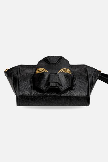 Buy_Econock Studio_Black Embroidery Leather Wristlet Bag 