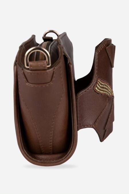 Buy Econock Studio Brown Embroidery, Zari Leather Threadwork Wristlet Bag Online at Aza Fashions Buy_Econock Studio_Brown Embroidery, Zari Leather Threadwork Wristlet Bag _Online_at_Aza_Fashions