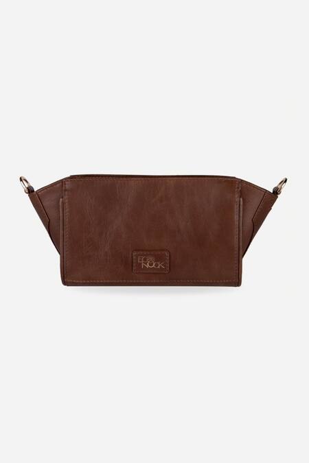 Shop Econock Studio Brown Embroidery, Zari Leather Threadwork Wristlet Bag Online at Aza Fashions Shop_Econock Studio_Brown Embroidery, Zari Leather Threadwork Wristlet Bag _Online_at_Aza_Fashions